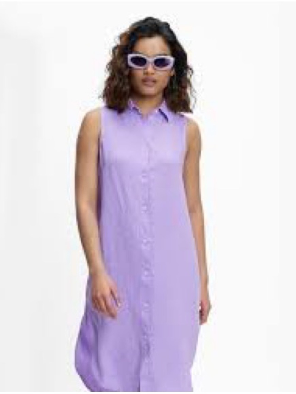 Sleeveless Lilac Button-Front Shirt Dress by Boho Chic. Medium